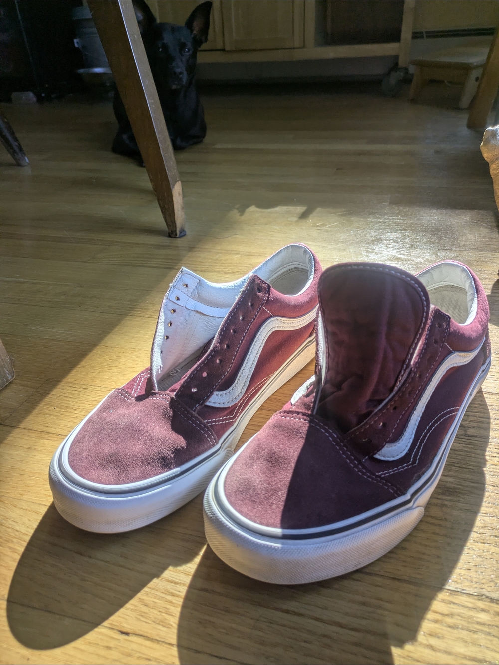 Vans Maroon & White Slip-On Old Skool Sneakers